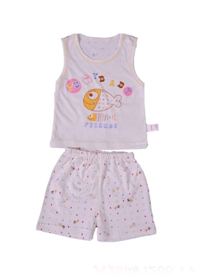 童臻夏季噴彩棉桃開領短袖兩件套