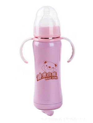 迪米小熊寬口真空有柄自動(dòng)不銹鋼保溫奶瓶240ml