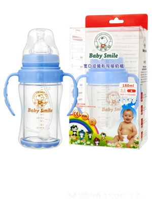 Baby Smile寬口徑弧形自動(dòng)玻璃奶瓶160ml