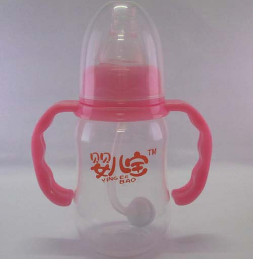 嬰兒寶150ML標(biāo)口徑弧形自動(dòng)手柄奶瓶粉色