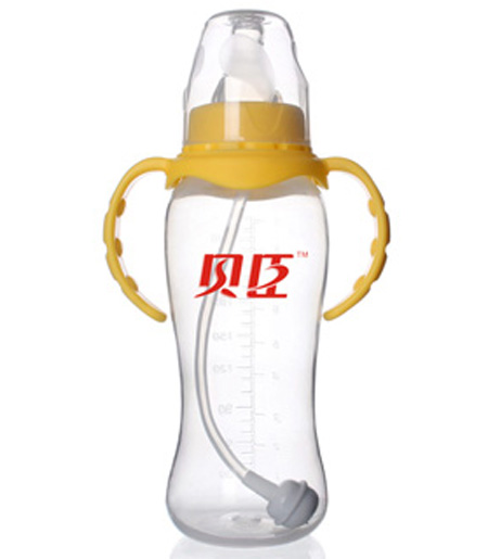 貝臣標(biāo)口PP帶手柄行動(dòng)吸奶瓶280ml