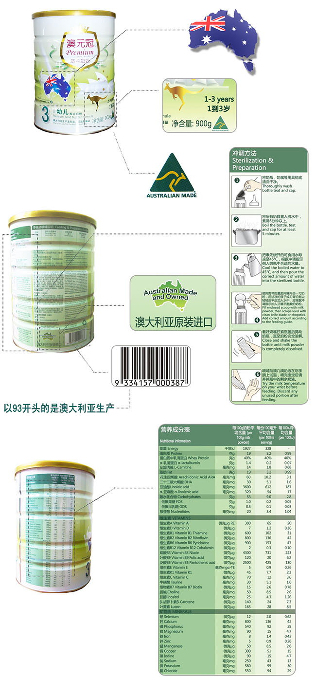 澳元冠金裝幼兒配方奶粉