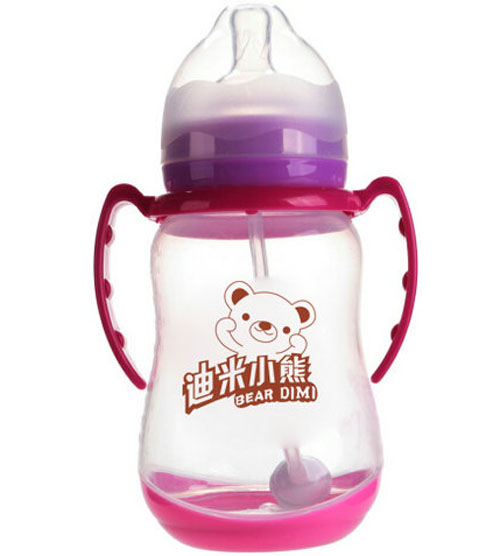 迪米小熊寬口有柄自動(dòng)帶底座PP奶瓶300ml