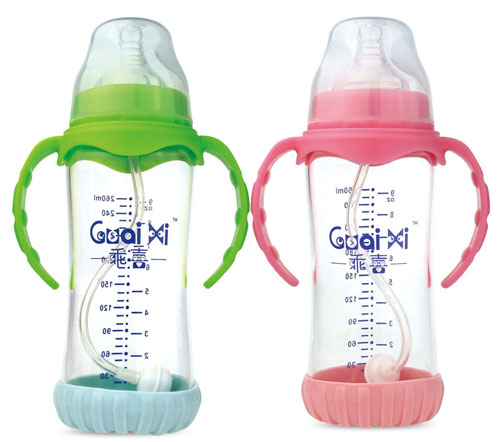 乖喜寬口徑高硼硅帶底座感溫有耳自動奶瓶260ML G2041