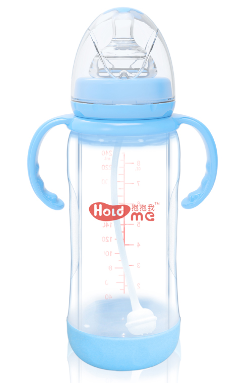 抱抱我寬口徑240ml高硼硅防爆帶柄自動玻璃奶瓶