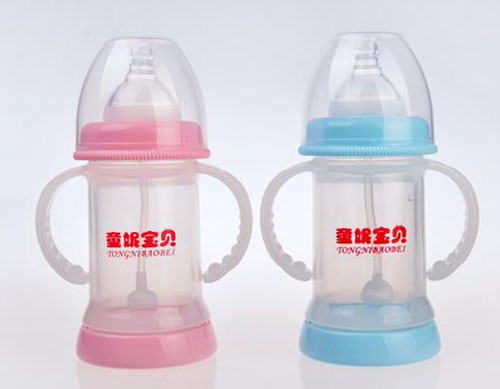 童妮寶貝帶手柄自動晶鉆玻璃奶瓶