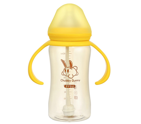 丘比兔寬口徑雙凹型自動把手PPSU奶瓶240ml