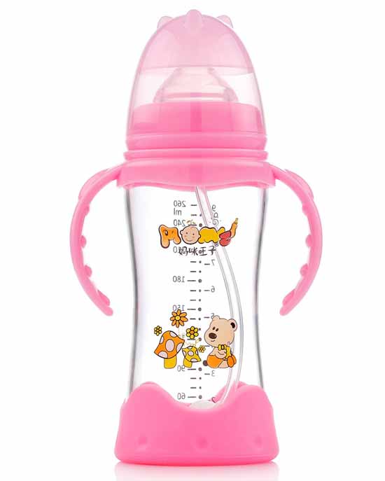 媽咪王子防摔晶鉆玻璃自動吸寬口260ml奶瓶