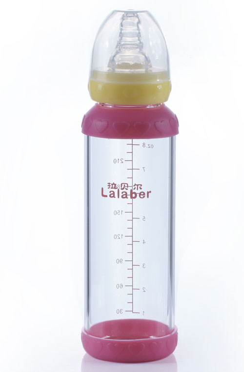 拉貝爾8安士標準口徑連紅色感溫保護環(huán)玻璃奶瓶