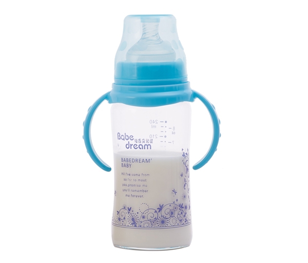 紐西貝兒健寬口徑晶鉆帶柄玻璃奶瓶(240ml)