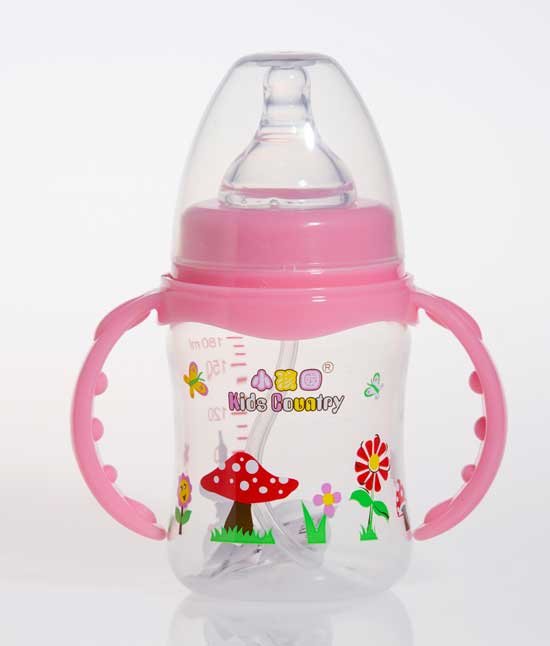 小孩國(guó)粉紅色寬口自動(dòng)弧形PP奶瓶180ML