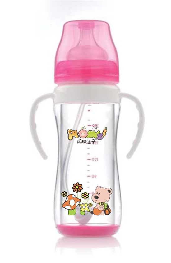 媽咪王子晶鉆玻璃帶手柄自動(dòng)吸寬口200ml奶瓶