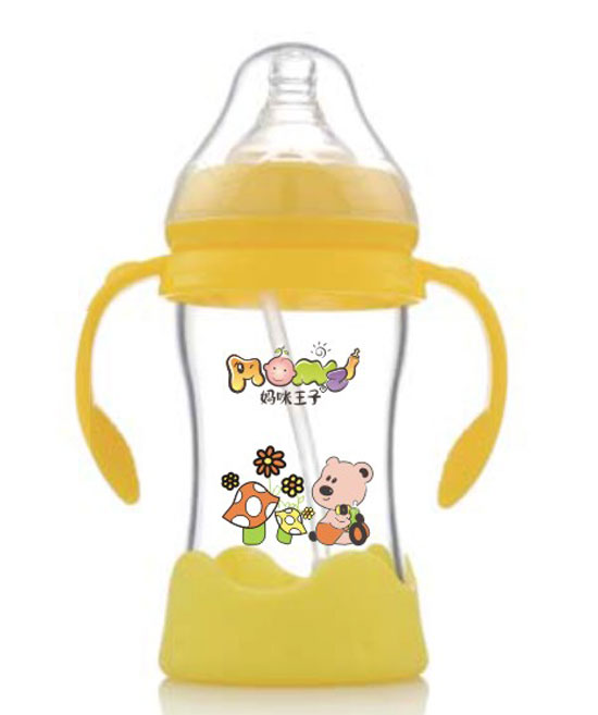 媽咪王子防摔晶鉆玻璃自動吸寬口260ml奶瓶