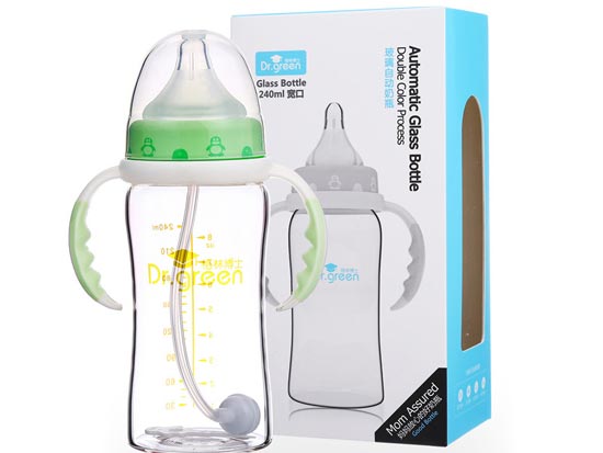 格林博士寬口玻璃自動(dòng)奶瓶240ML綠色