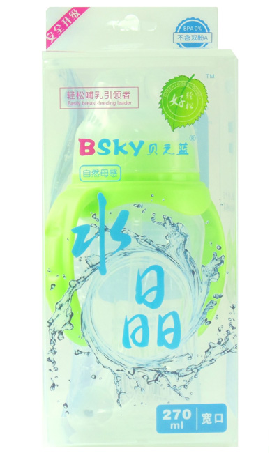貝之藍寬口自動母感水晶奶瓶270ml綠色